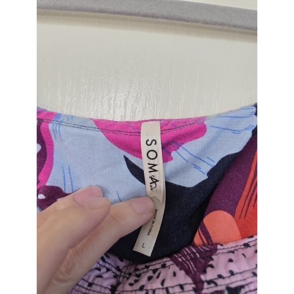 Soma Dark Tropical Floral Smocked Ruffle Straps Pockets Tiered Maxi Dress, Large - Picture 2 of 12